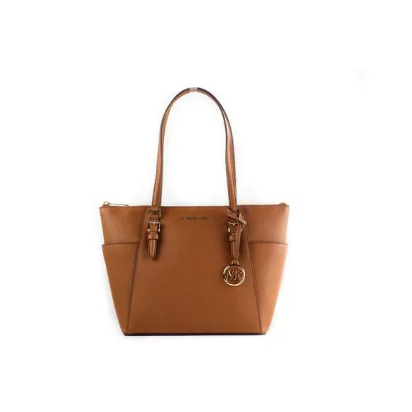 NEW Michael Kors Charlotte Large Tote Signature Luggage LeatherTop Zip Handbag Bags